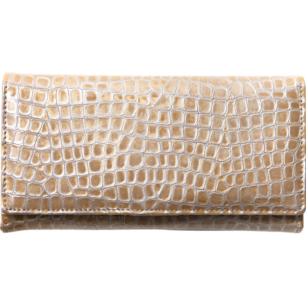 マデーラ　クロコ型押し牛革長財布　ベージュ