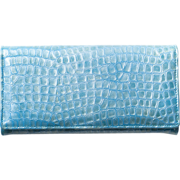 マデーラ　クロコ型押し牛革長財布　ブルー