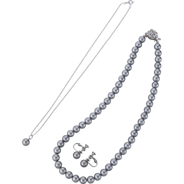 貝パールネックレス３点セット　グレー