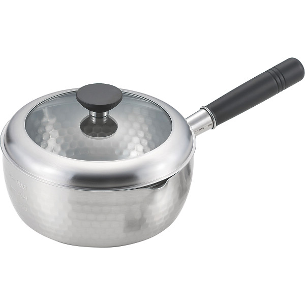 銀鱗　蓋付き槌目雪平鍋（２０ｃｍ）