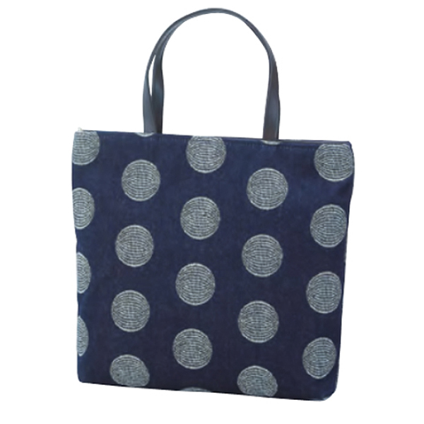 岡山県井原産デニム手さげ　ドット柄