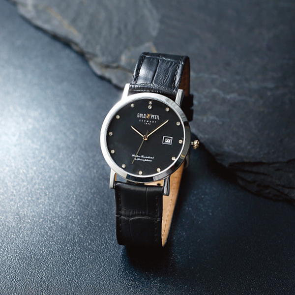 ゴールドファイル　スリムタイプメンズウオッチ　ブラック