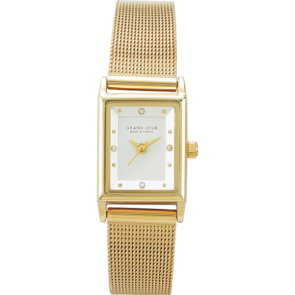 メッシュベルト角ケース　レディースウォッチ　ゴールド
