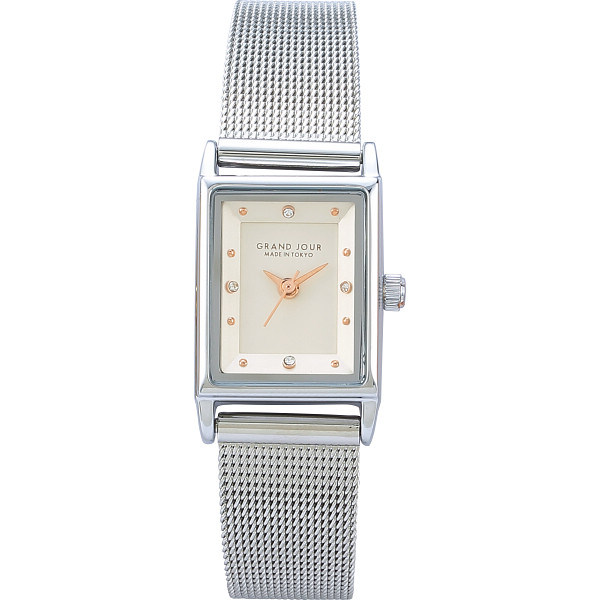 メッシュベルト角ケース　レディースウォッチ　シルバー