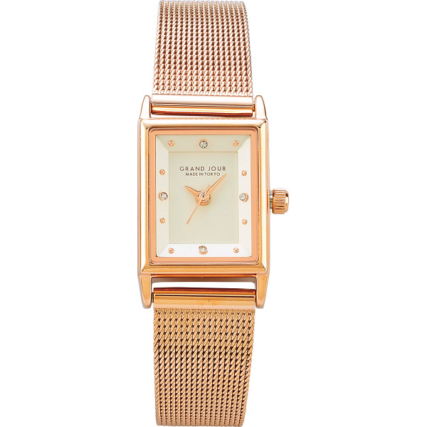 メッシュベルト角ケース　レディースウォッチ　ピンクゴールド