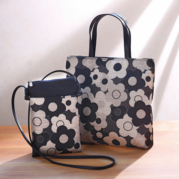 尾州織手さげ＆スマホポシェット　ブラック