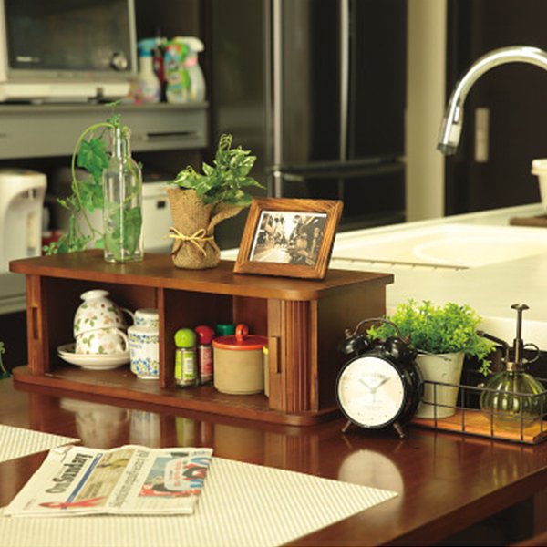 ジャバラ扉カウンター上収納庫幅（６０ｃｍ）　ダークブラウン