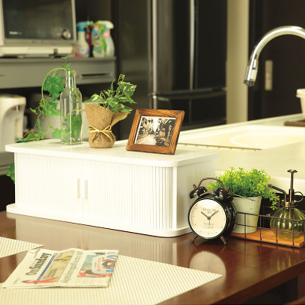 ジャバラ扉カウンター上収納庫幅（６０ｃｍ）　ホワイト