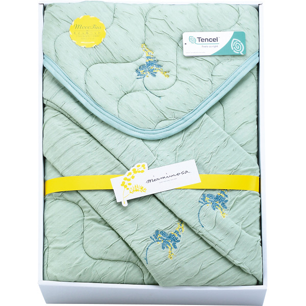 ミアミモザ　もこふあニット敷パット（ピローケース２枚付）　グリーン