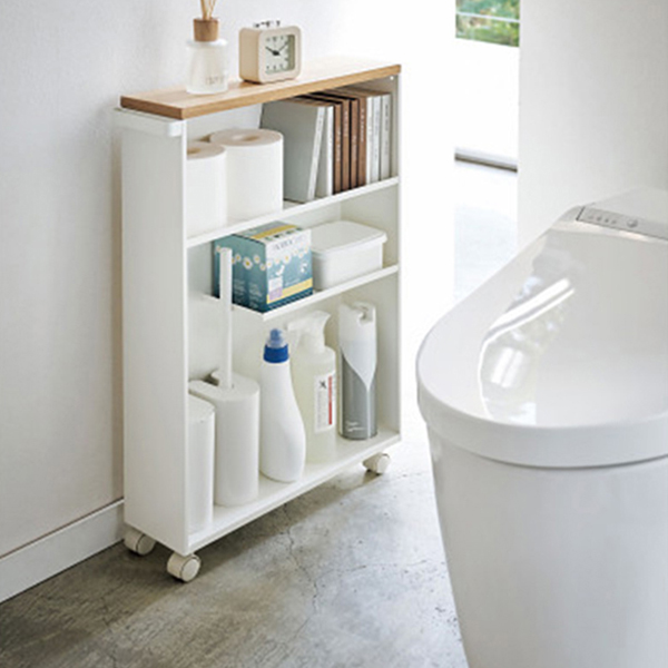 ハンドル付きスリムトイレラック　ホワイト