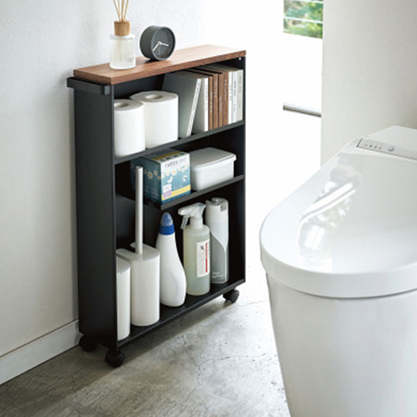ハンドル付きスリムトイレラック　ブラック
