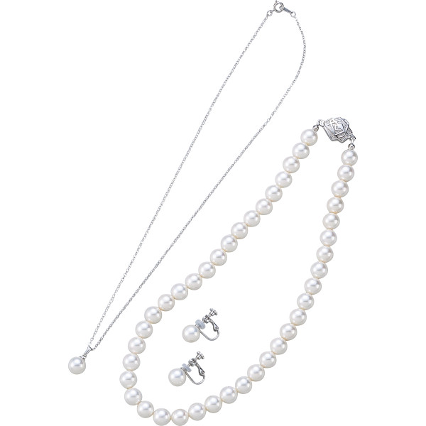 ローズユミローズ９ｍｍシェルパール３点セット　ホワイト