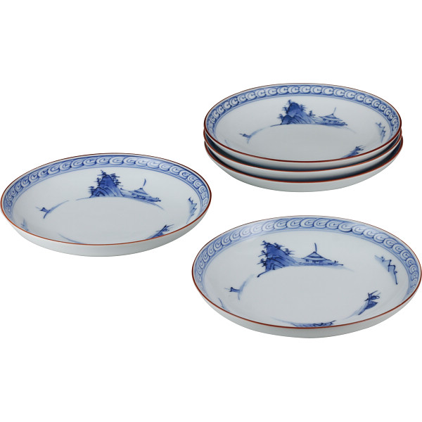 京山水絵　五寸皿揃