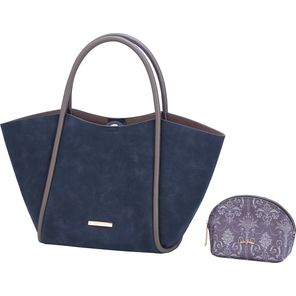 ローラアシュレイ　手提げバッグ＋ポーチセット　ブラック＋チャコールグレー