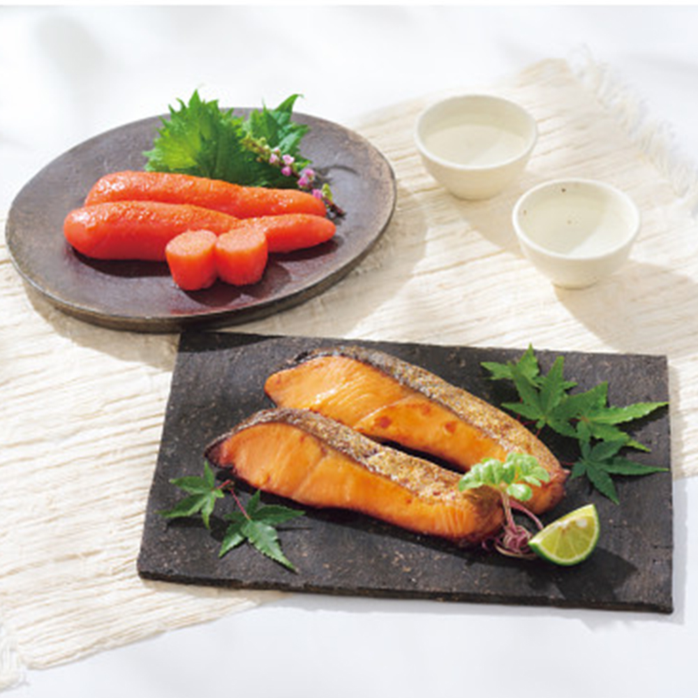 鳴海屋　辛子明太子と鮭の明太漬詰合せ