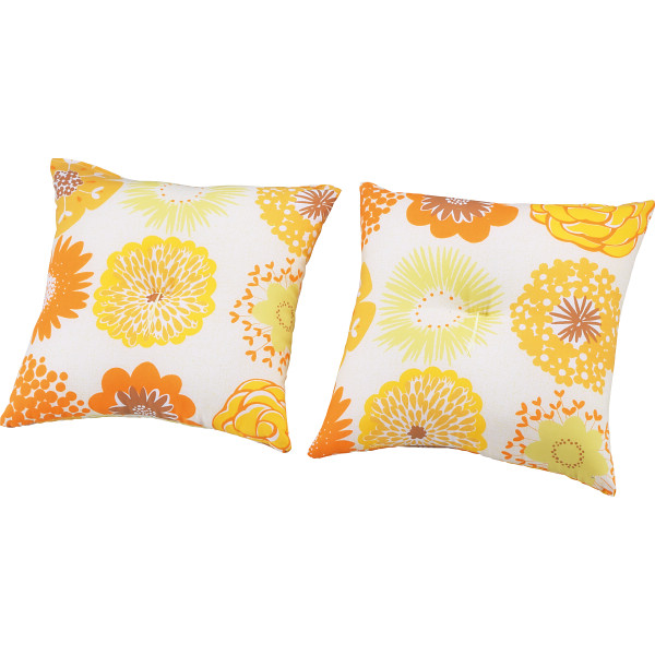 小座布団２枚セット（フラワードット）  オレンジ