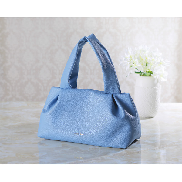 レトロガール　タックデザインミニトートバッグ  ブルー