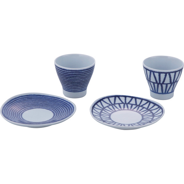 波佐見焼　藍玉　ペアカップ＆トレー