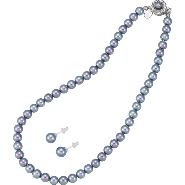 ジョルジュ・レッシュ　泉州の貝パールネックレス・ピアスセット  グレー