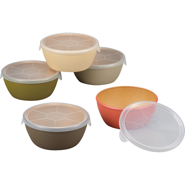 アースカラー　抗菌ラップフリーボウル５点セット