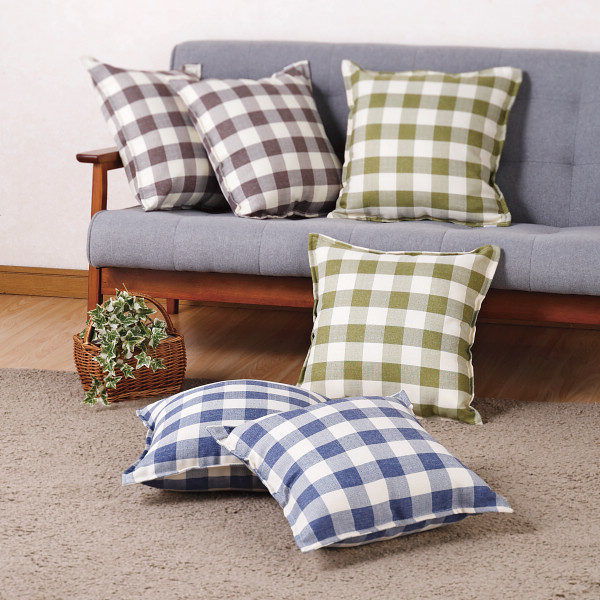 セアテクッション２個組　カントリーチェック  ブルー
