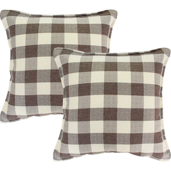 セアテクッション２個組　カントリーチェック  ブラウン