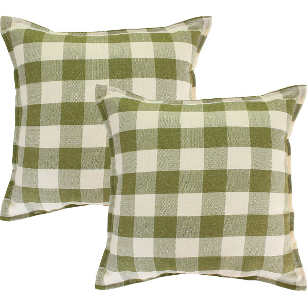 セアテクッション２個組　カントリーチェック  グリーン
