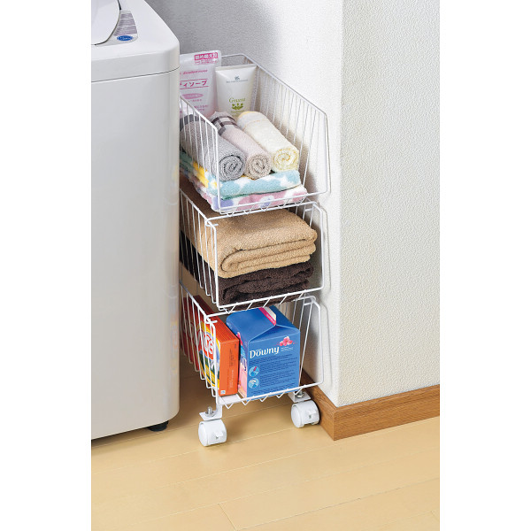 スタッキング式３段収納バスケット  ホワイト