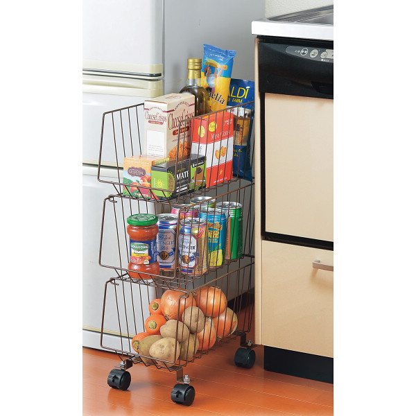 スタッキング式３段収納バスケット  ブラウン