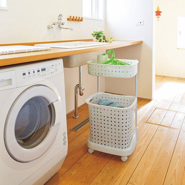 ランドリーバスケット２段  ホワイト