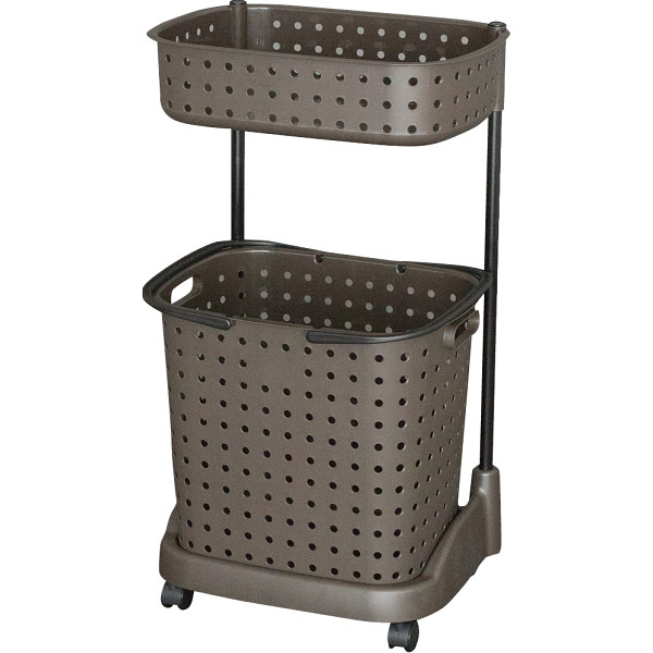 ランドリーバスケット２段  ダークブラウン