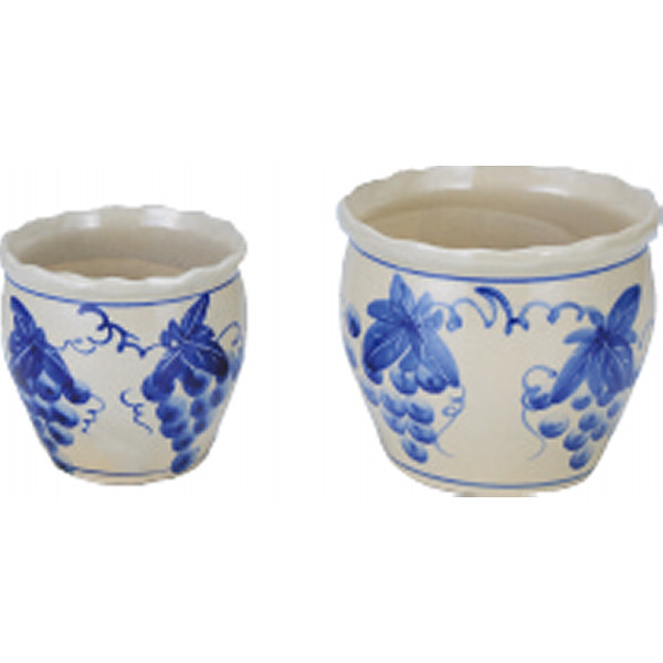 陶器植木鉢４点セット　  ブドウ柄