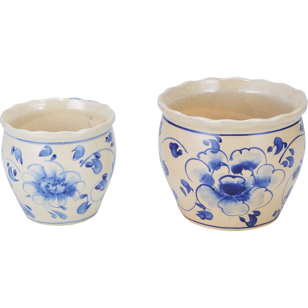 陶器植木鉢４点セット　  花柄