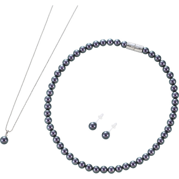 ジョルジュ・レッシュ　泉州の貝パール３点セット（ピアス）  ブラック