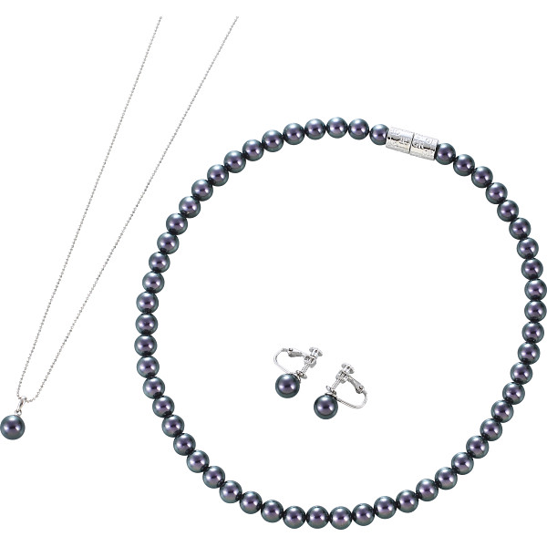 ジョルジュ・レッシュ　泉州の貝パール３点セット（イヤリング）  ブラック