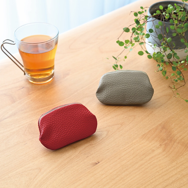 良品工房　日本製牛革天溝がま口財布　  赤