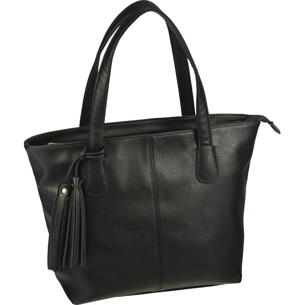 合皮　タッセル付きトートバッグ  ブラック