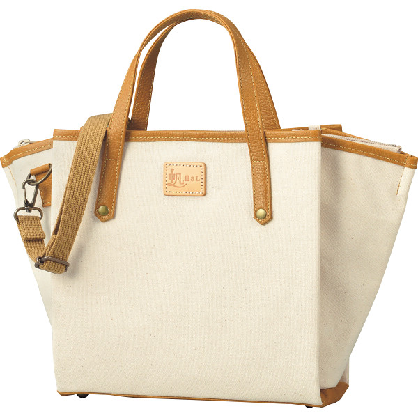 ＨａＬ　倉敷産帆布×姫路レザー　プリーツショルダーバッグ  キナリ