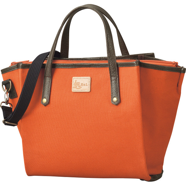 ＨａＬ　倉敷産帆布×姫路レザー　プリーツショルダーバッグ  テラコッタ