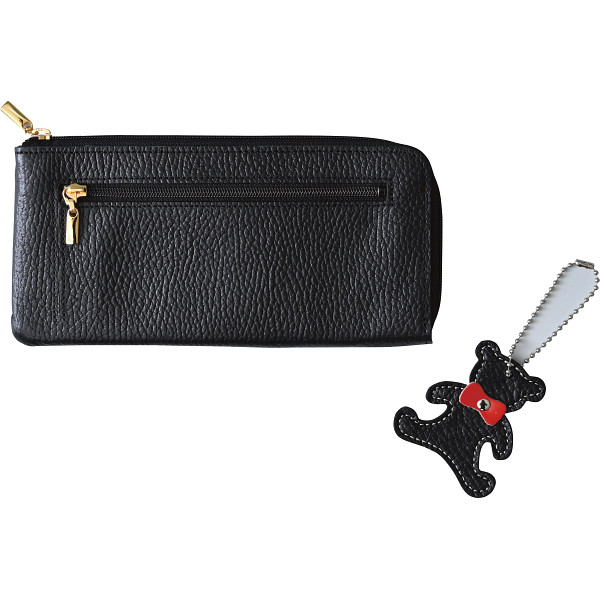 良品工房　日本製牛革ラウンド財布（ストラップ付）  ブラック