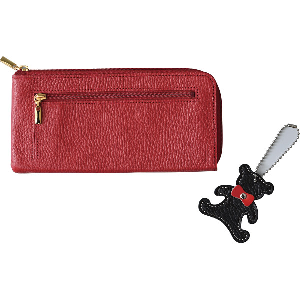 良品工房　日本製牛革ラウンド財布（ストラップ付）  レッド