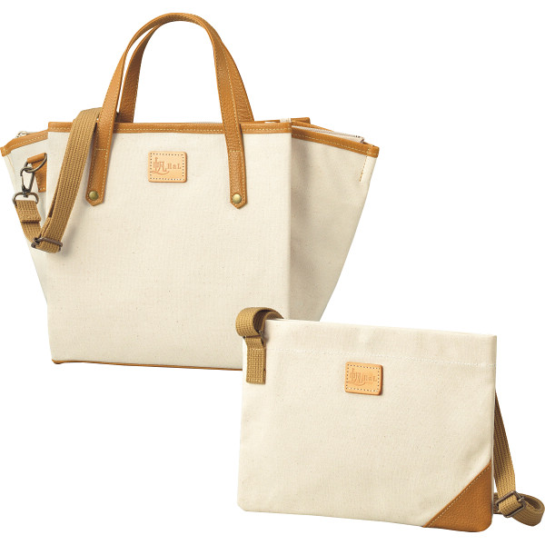 ＨａＬ　倉敷産帆布×姫路レザー　プリーツショルダーバッグ＆サコッシュ  キナリ