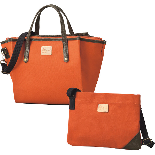 ＨａＬ　倉敷産帆布×姫路レザー　プリーツショルダーバッグ＆サコッシュ  テラコッタ