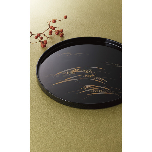 輪島塗　沈金稲穂　丸盆　
