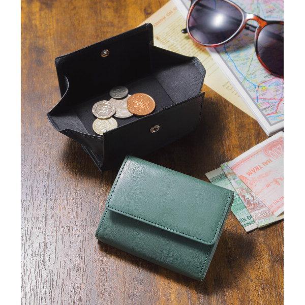 日本製ブライドルレザー　三つ折り財布  グリーン