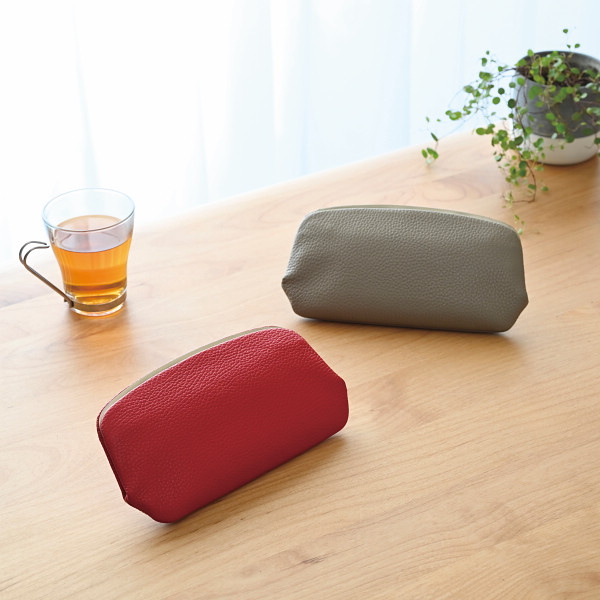 良品工房　日本製牛革天溝がま口財布　  グレー