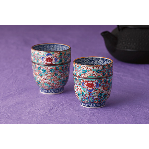 清水焼　ヒワ花雲　組湯呑