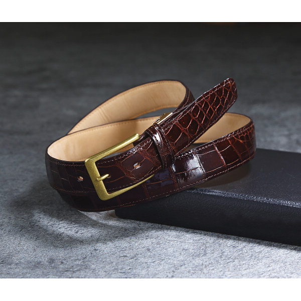 クロコダイル真鍮ベルト  ブラウン