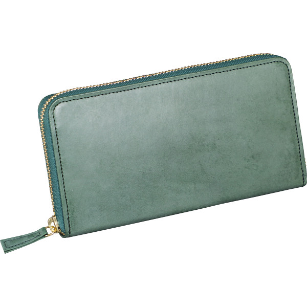 日本製ブライドルレザー　ラウンド長財布  グリーン