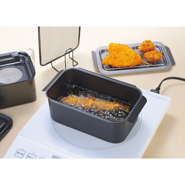 ポコフリット　ＩＨ対応角型揚げ鍋（アミ付）３点セット